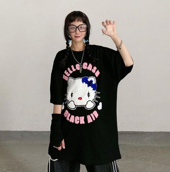 women's t-shirt harajuku summer street cartoon stereoscopic letters embroidery short sleeve women loose o-neck pullovers, White
women's t-shirt harajuku summer street cartoon stereoscopic letters embroidery short sleeve women loose o-neck pullovers, White