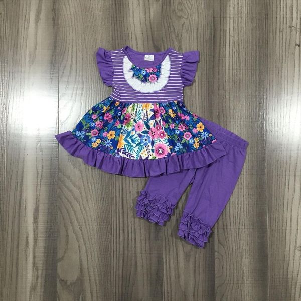 spring summer baby girls floral dress solid purple pants capri set with ruffle, White
spring summer baby girls floral dress solid purple pants capri set with ruffle, White