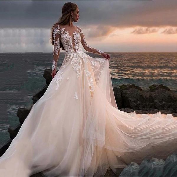 other wedding dresses chuyu 2021 beach charming illusion long sleeves appliques vestido de novia a-line dress train formal occasion, White
other wedding dresses chuyu 2021 beach charming illusion long sleeves appliques vestido de novia a-line dress train formal occasion, White