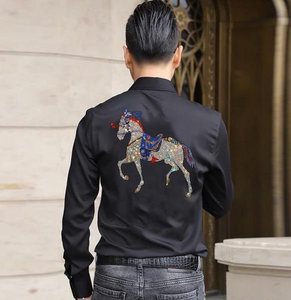 men's casual shirts fashion men summer long sleeve male shirt rhinestones horse slim fit homme top, White;black
men's casual shirts fashion men summer long sleeve male shirt rhinestones horse slim fit homme top, White;black