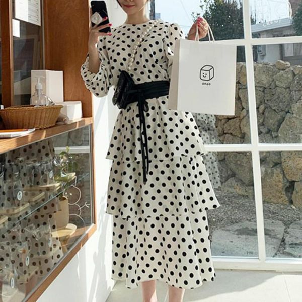 casual dresses gaganight vintage women polka dot maxi dress long sleeve o neck chic korean female 2021 spring slim holiday vestidos, Black;gray
casual dresses gaganight vintage women polka dot maxi dress long sleeve o neck chic korean female 2021 spring slim holiday vestidos, Black;gray