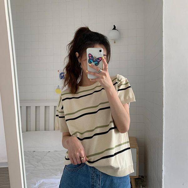women's t-shirt 2 colors spring and summer korean style stripe thin short sleeve knitted t shirts womens tee shirt femme (f6668), White
women's t-shirt 2 colors spring and summer korean style stripe thin short sleeve knitted t shirts womens tee shirt femme (f6668), White