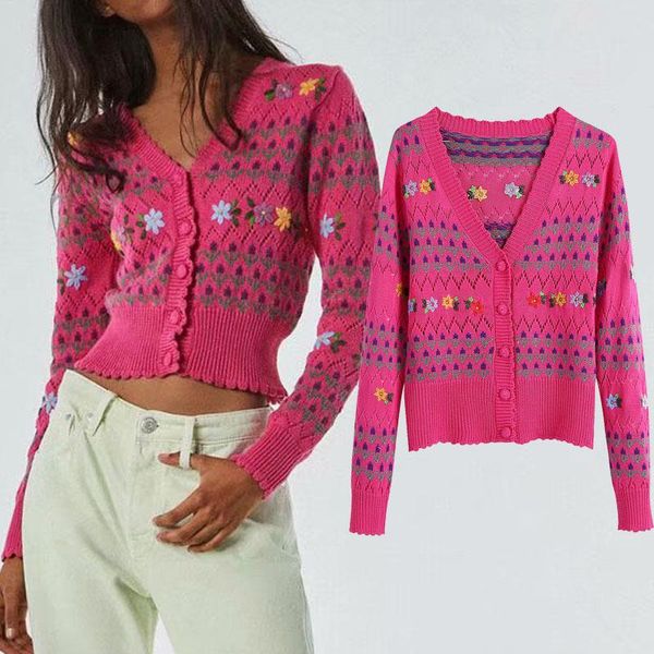women's t-shirt v-neck slim flower embroidered knit cardigan sweater long-sleeved western chic single-breasted female, White
women's t-shirt v-neck slim flower embroidered knit cardigan sweater long-sleeved western chic single-breasted female, White