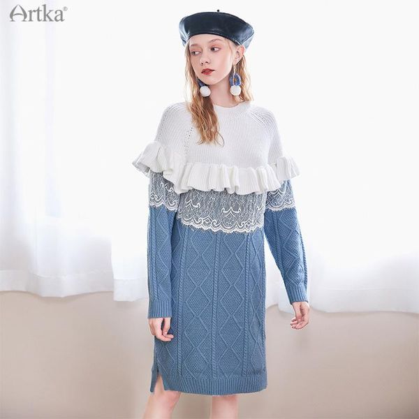 casual dresses artka 2021 winter women dress elegant ruffles lace patchwork soft knitted long sleeve thicken sweater lb20009d, Black;gray
casual dresses artka 2021 winter women dress elegant ruffles lace patchwork soft knitted long sleeve thicken sweater lb20009d, Black;gray