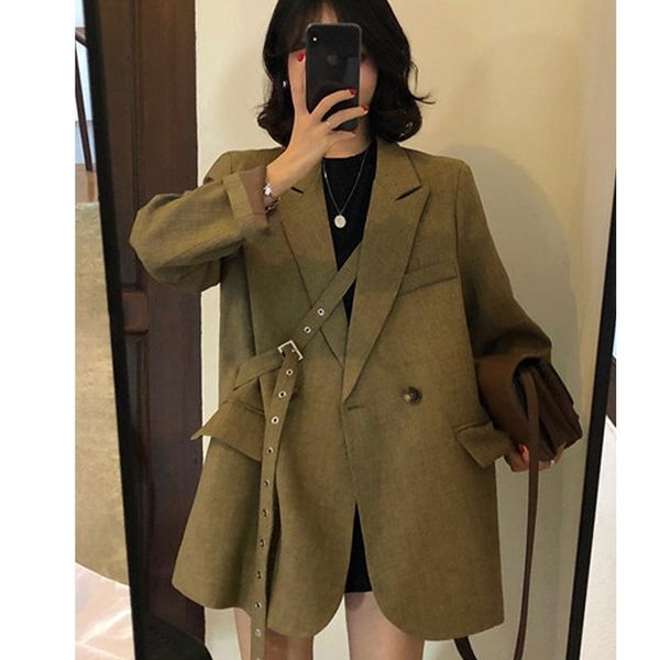 women's jackets 2021 spring and autumn fashion suit coat female mid-length retro casual loose plus size high-end b0024, Black;brown
women's jackets 2021 spring and autumn fashion suit coat female mid-length retro casual loose plus size high-end b0024, Black;brown