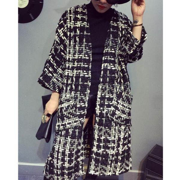 women's wool & blends trench coat elegant coats 2021 autumn long houndstooth tweed windbreaker cardigan female outerwear, Black
women's wool & blends trench coat elegant coats 2021 autumn long houndstooth tweed windbreaker cardigan female outerwear, Black