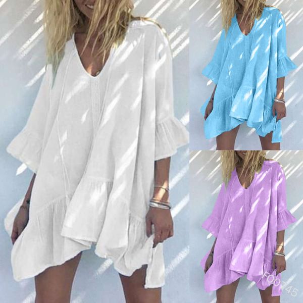 summer solid color loose flared sleeve dress women v-neck fashion casual irregular hem skirt, Black;gray
summer solid color loose flared sleeve dress women v-neck fashion casual irregular hem skirt, Black;gray