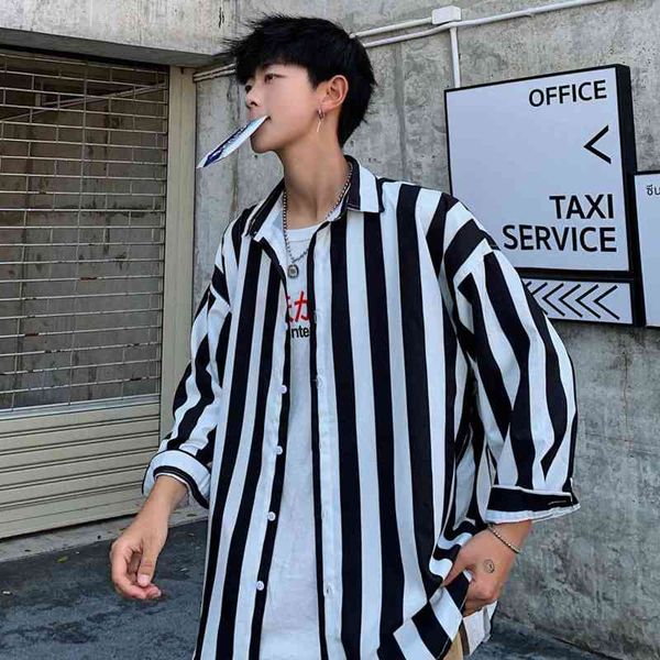men's casual shirts summer striped korean fashion loose harajuku streetwear social three-quarter sleeve mbcr, White;black
men's casual shirts summer striped korean fashion loose harajuku streetwear social three-quarter sleeve mbcr, White;black