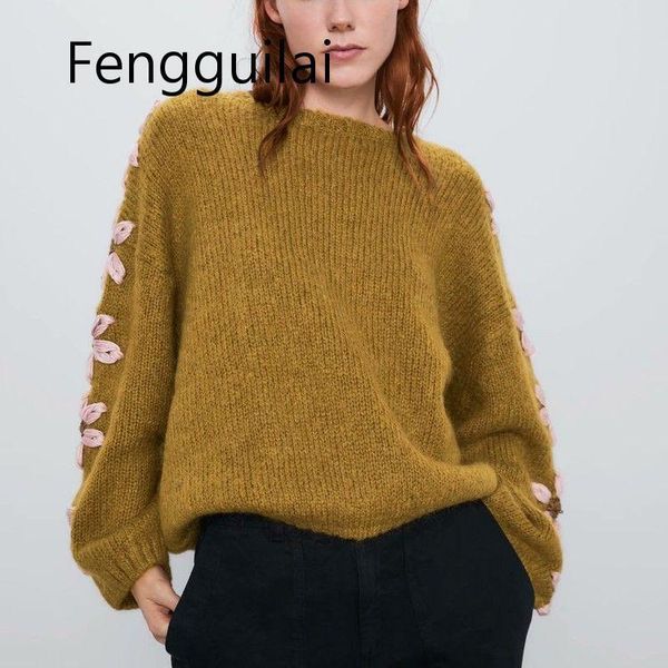 women's sweaters pink flower embroidered long sleeve womens mohair wool female winter knit yellow pullover zoravicky oversized jumper, White;black
women's sweaters pink flower embroidered long sleeve womens mohair wool female winter knit yellow pullover zoravicky oversized jumper, White;black