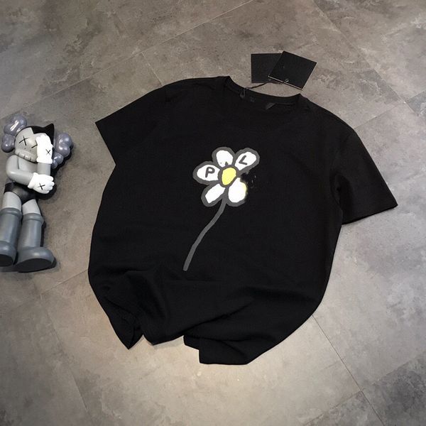 couple short sleeve 2021 summer new pa floret front and back foam letter loose t-shirt, White;black 
couple short sleeve 2021 summer new pa floret front and back foam letter loose t-shirt, White;black