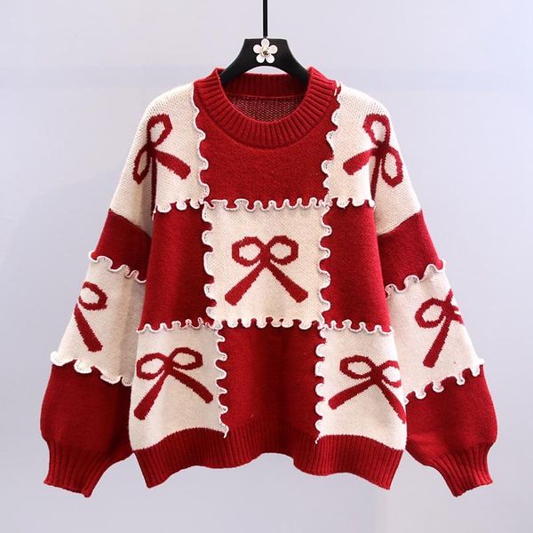 women's sweaters red plaid bow knitted women sweater pullovers autumn winter vintage 2021 o-neck lantern sleeved loose thicken warm fem, White;black
women's sweaters red plaid bow knitted women sweater pullovers autumn winter vintage 2021 o-neck lantern sleeved loose thicken warm fem, White;black