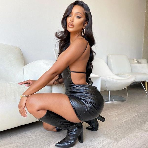 casual dresses bola style sling dress 2021 bare-back fashion pu leather women, Black;gray
casual dresses bola style sling dress 2021 bare-back fashion pu leather women, Black;gray