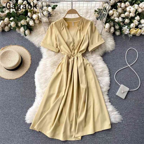 dresses women summer v-neck button solid office lady midi dress fashion korean simple wild chic vestido feminino 210531, Black;gray
dresses women summer v-neck button solid office lady midi dress fashion korean simple wild chic vestido feminino 210531, Black;gray