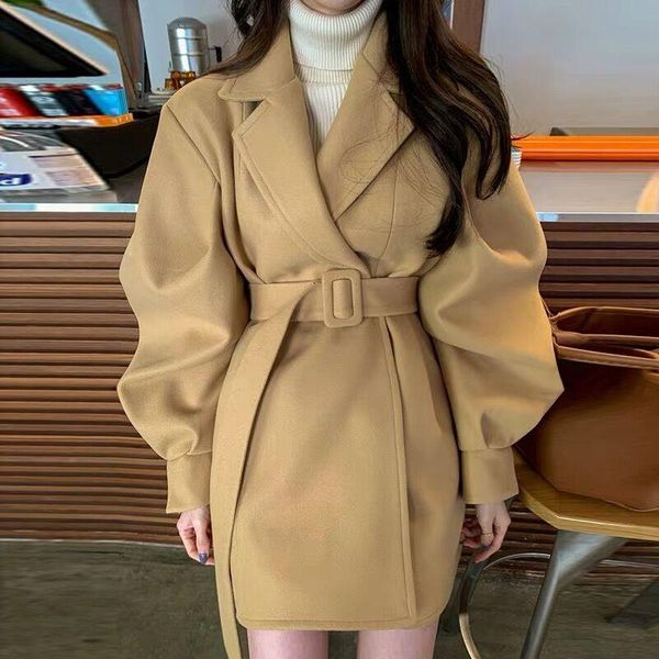 women's wool & blends women spring autumn vintage khaki blazer coat jacket slim waist overcoat cardigan with waistbelt puff sleeve, Black
women's wool & blends women spring autumn vintage khaki blazer coat jacket slim waist overcoat cardigan with waistbelt puff sleeve, Black