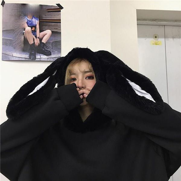 women's hoodies & sweatshirts fall winter kawaii cute hooded casual harajuku loose preppy plush ear plus thick velvet, Black
women's hoodies & sweatshirts fall winter kawaii cute hooded casual harajuku loose preppy plush ear plus thick velvet, Black