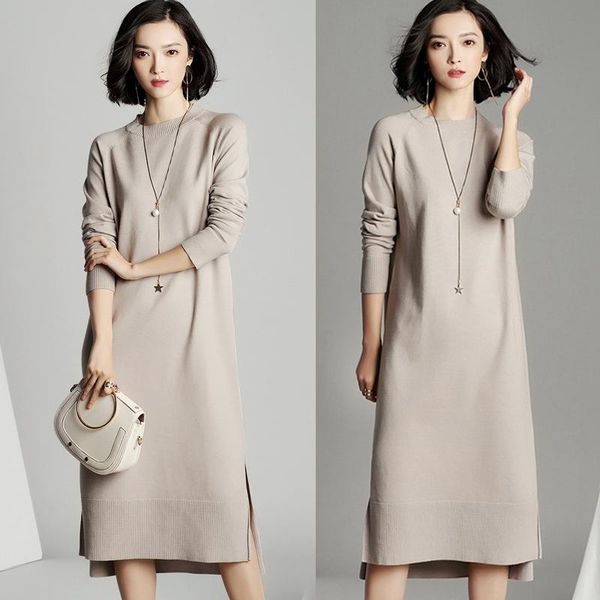 women autumn winter long sweater dress female long sleeve straight round collar knitted dress, Black;gray
women autumn winter long sweater dress female long sleeve straight round collar knitted dress, Black;gray