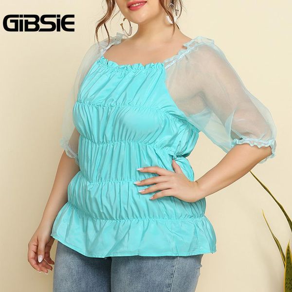 women's blouses & shirts gibsie vintage square neck ruched solid elegant mesh puff sleeve blouse plus size women summer loose sweet, White
women's blouses & shirts gibsie vintage square neck ruched solid elegant mesh puff sleeve blouse plus size women summer loose sweet, White
