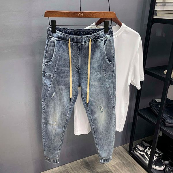 2021korean men's jeans in summer, capris in autumn, trendy brand, ruffian and handsome leggings, harlem pants with small feet, thin hol, Blue
2021korean men's jeans in summer, capris in autumn, trendy brand, ruffian and handsome leggings, harlem pants with small feet, thin hol, Blue