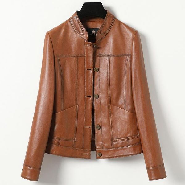 women's leather & faux 2021 spring autumn genuine jacket women stand collar button sheepskin coat vintage korean fashion clothing wpy28, Black
women's leather & faux 2021 spring autumn genuine jacket women stand collar button sheepskin coat vintage korean fashion clothing wpy28, Black