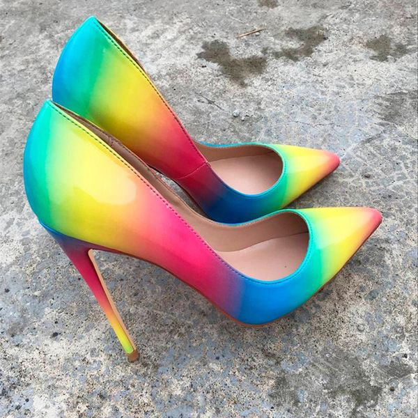 dress shoes rainbow gradient leather pumps for women pointed toe high heel slip-on spring autumn multi color stilettos, Black
dress shoes rainbow gradient leather pumps for women pointed toe high heel slip-on spring autumn multi color stilettos, Black