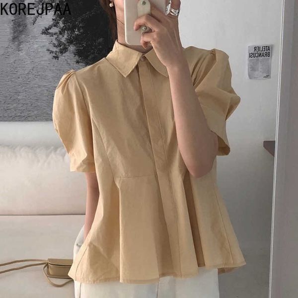 korejpaa women shirt summer korean chic ladies simple retro lapel back pleated design loose irregular puff sleeve blouses 210526, White
korejpaa women shirt summer korean chic ladies simple retro lapel back pleated design loose irregular puff sleeve blouses 210526, White