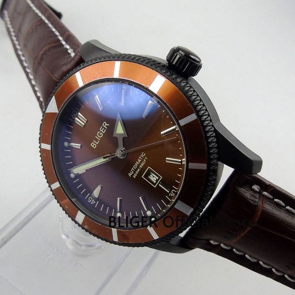 classic bliger 46mm brown tile rotate black pvd coated case lighting pointer automatic clockwork clock b99, Slivery;brown
classic bliger 46mm brown tile rotate black pvd coated case lighting pointer automatic clockwork clock b99, Slivery;brown