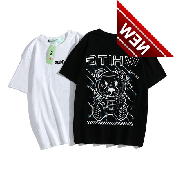 short owf sleeve 2021off spring summer white bear print casual loose men's and women's t-shirt, White;black
short owf sleeve 2021off spring summer white bear print casual loose men's and women's t-shirt, White;black