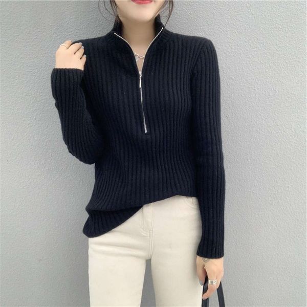 stand up zipper black temperament half high collar t-shirt women's slim body with sweater bottom coat, White;black
stand up zipper black temperament half high collar t-shirt women's slim body with sweater bottom coat, White;black