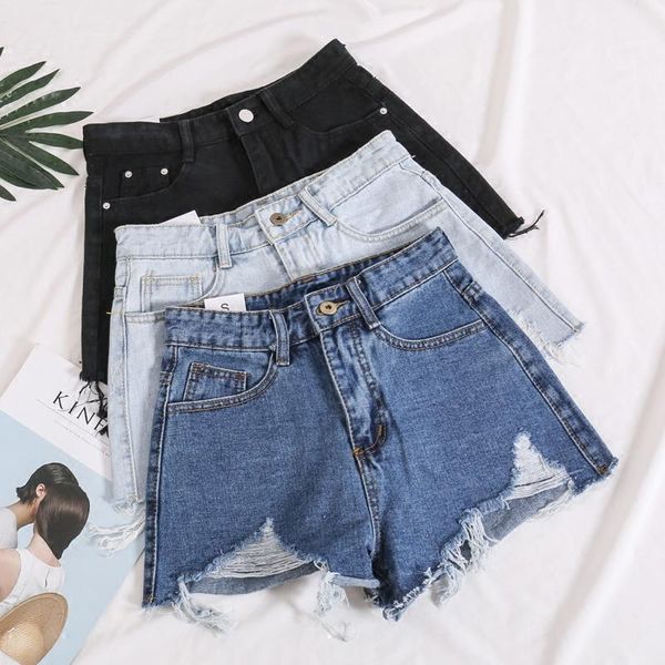 women's shorts wide leg women summer korean loose students all-match high waist slimming irregular casual fashion jeans, White;black