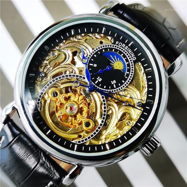 forsining black leather moonphase fashion blue hand skeleton waterproof man automatic mechanical watch for men wristwatches, Slivery;brown
forsining black leather moonphase fashion blue hand skeleton waterproof man automatic mechanical watch for men wristwatches, Slivery;brown