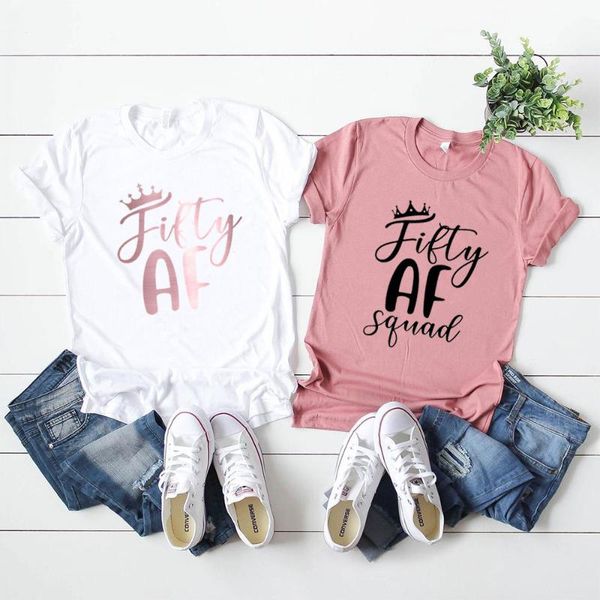 women's t-shirt rose gold print fifty birthday tshirts harajuku clothing 50th party squad crewneck cotton gifts for mom, White
women's t-shirt rose gold print fifty birthday tshirts harajuku clothing 50th party squad crewneck cotton gifts for mom, White