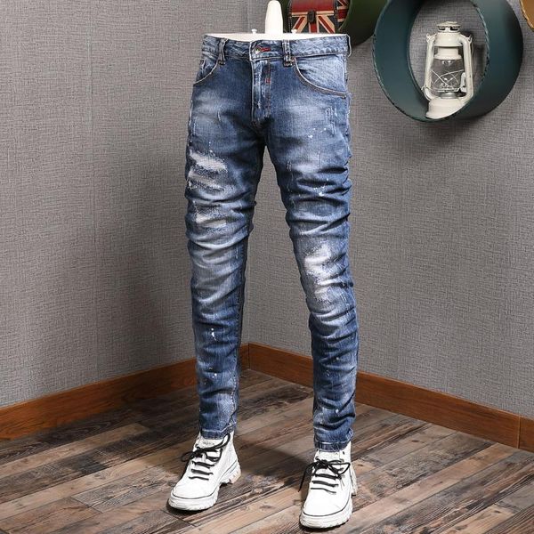 men's jeans european american vintage fashion men retro blue elastic slim ripped patchwork designer painted denim punk pants
men's jeans european american vintage fashion men retro blue elastic slim ripped patchwork designer painted denim punk pants