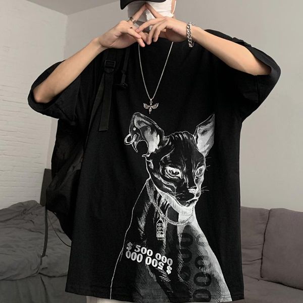 women's t-shirt harajuku style hand-painted hairless sphinx cat loose wild short-sleeved round neck, White
women's t-shirt harajuku style hand-painted hairless sphinx cat loose wild short-sleeved round neck, White