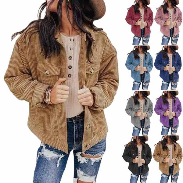 women's jackets 2021 women autumn winter solid color corduroy jacket casual loose fashion cardigan oversize sweatshirts coat, Black;brown
women's jackets 2021 women autumn winter solid color corduroy jacket casual loose fashion cardigan oversize sweatshirts coat, Black;brown