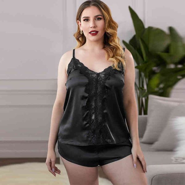 shiying pajamas women's 2021 new summer suspender sleeveless lace splicing women's home suit, Black;red
shiying pajamas women's 2021 new summer suspender sleeveless lace splicing women's home suit, Black;red