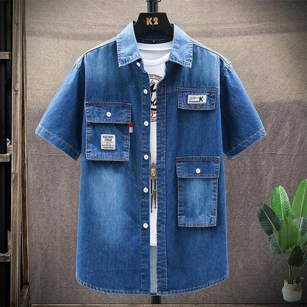 men's casual shirts short-sleeved denim shirt 2021 summer trendy fashion business multi-pocket tooling slim 304, White;black
men's casual shirts short-sleeved denim shirt 2021 summer trendy fashion business multi-pocket tooling slim 304, White;black