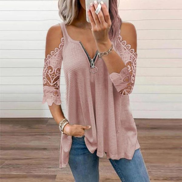 women's t-shirt lace stitched short sleeve solid color loose casual zipper hollow pullover vintage oversize tee shirt, White
women's t-shirt lace stitched short sleeve solid color loose casual zipper hollow pullover vintage oversize tee shirt, White