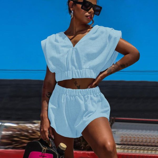 women's tracksuits 2021 summer casual fashion women slimming street slim solid color zipper sleeveless short sleeve two-piece set, Gray
women's tracksuits 2021 summer casual fashion women slimming street slim solid color zipper sleeveless short sleeve two-piece set, Gray