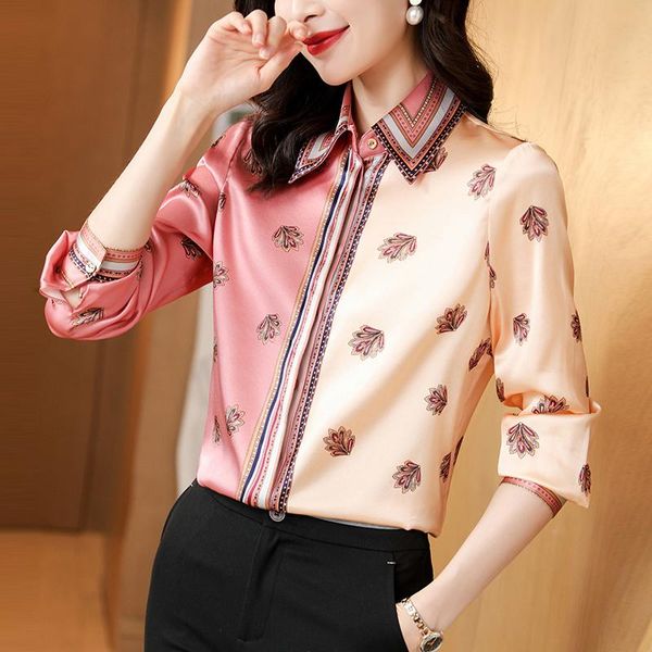 19 momme real silk women's satin shirt elegant turn-down collar long sleeve casual spring autumn office lady print blouse shirts, White
19 momme real silk women's satin shirt elegant turn-down collar long sleeve casual spring autumn office lady print blouse shirts, White