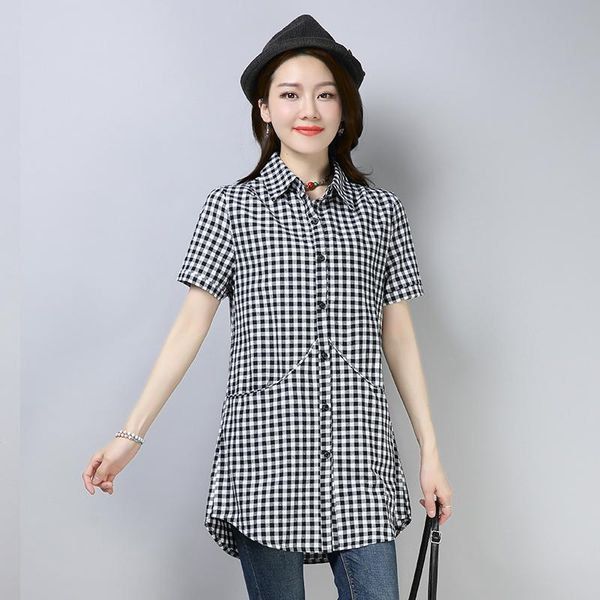 women's blouses & shirts #2903 summer plaid stripe shirt women casual long cardigan ladies slim short sleeve tunic elegant blouse plus, White
women's blouses & shirts #2903 summer plaid stripe shirt women casual long cardigan ladies slim short sleeve tunic elegant blouse plus, White