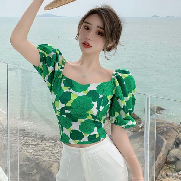 women's blouses & shirts women square collar floral print blouse slim exposed navel chiffon short sleeve, White
women's blouses & shirts women square collar floral print blouse slim exposed navel chiffon short sleeve, White
