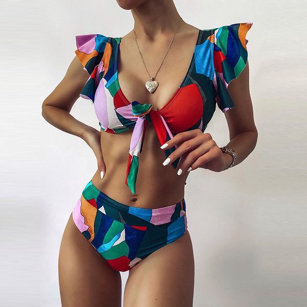 2021 new summer beachwear women color print tie knot design bikini fashion elegant ruffle shoulder high waist two piece sets u54q, White;black
2021 new summer beachwear women color print tie knot design bikini fashion elegant ruffle shoulder high waist two piece sets u54q, White;black