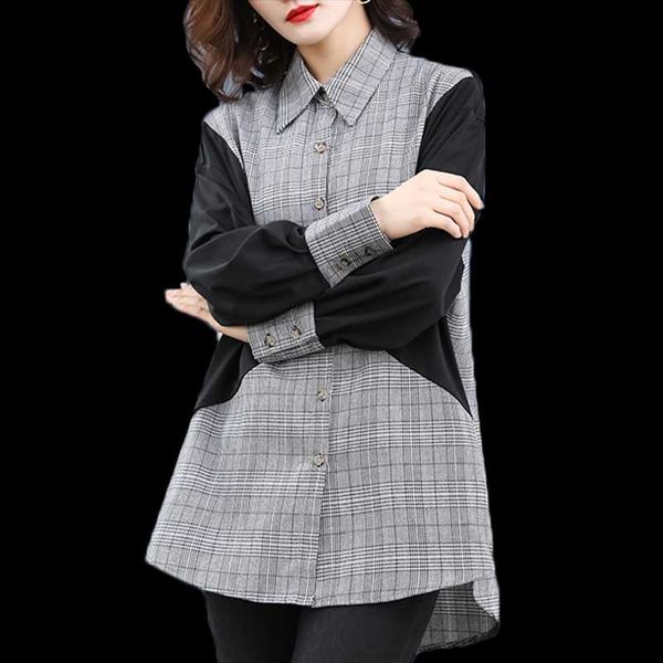 women's blouses & shirts xjxks 2021 autumn loose plus size women long shirt fashion lapel plaid stitching long-sleeved blouse, White
women's blouses & shirts xjxks 2021 autumn loose plus size women long shirt fashion lapel plaid stitching long-sleeved blouse, White