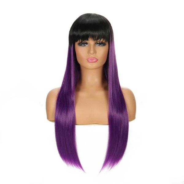 gradient chemical fiber front lace wig women's black / purple medium long straight hair semi hand woven headcover
gradient chemical fiber front lace wig women's black / purple medium long straight hair semi hand woven headcover