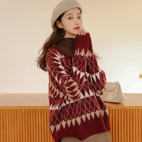 women's sweaters women vintage korean all-match chic v-neck ladies pullovers student lazy style winter womens sweater, White;black
women's sweaters women vintage korean all-match chic v-neck ladies pullovers student lazy style winter womens sweater, White;black