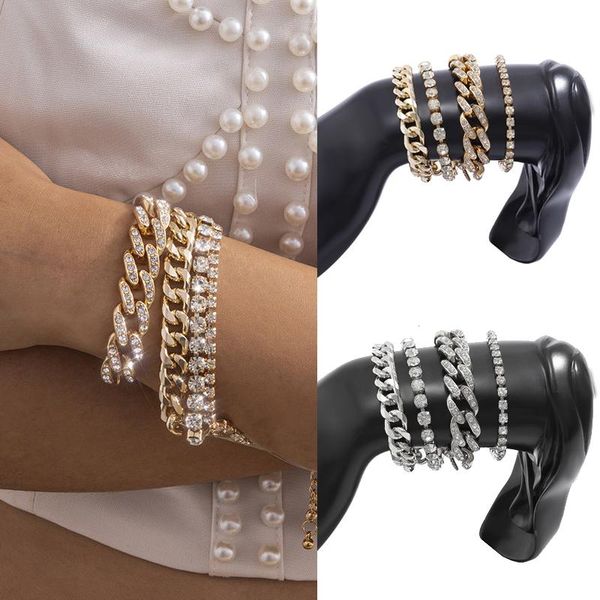 link, chain 4pcs/set luxury shiny rhinestone bracelets set bangle women men adjustable vintage crystal chunky link charm hand jewelry, Black
link, chain 4pcs/set luxury shiny rhinestone bracelets set bangle women men adjustable vintage crystal chunky link charm hand jewelry, Black