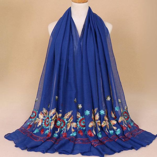 scarves cotton hijab scarf embroidered floral muslim women pattern flower shawls long wraps beach pashmina headband 180*90cm, Blue;gray 
scarves cotton hijab scarf embroidered floral muslim women pattern flower shawls long wraps beach pashmina headband 180*90cm, Blue;gray