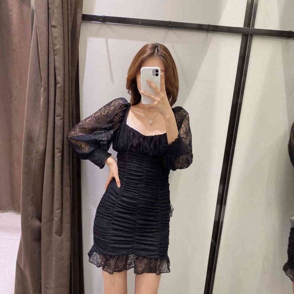 casual dresses woman black sheath seethrough 2021 spring fashion ladies lace pleated es female elegant square collar yctg, Black;gray
casual dresses woman black sheath seethrough 2021 spring fashion ladies lace pleated es female elegant square collar yctg, Black;gray