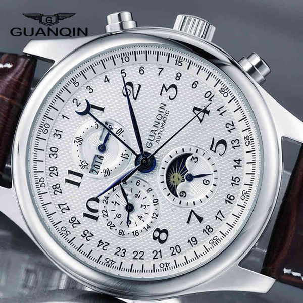 guanqin brand luxury men mechanic watch moon phase perpetual calendar design automatic scale mens dial, Slivery;brown
guanqin brand luxury men mechanic watch moon phase perpetual calendar design automatic scale mens dial, Slivery;brown