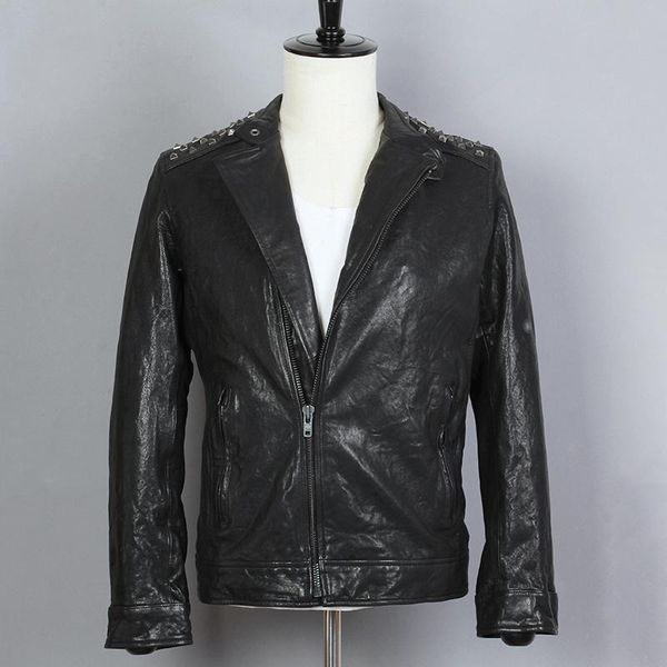 men's leather & faux fashion rivets slim fit genuine jacket men black sheepskin turn-down collar real biker motorcycle coat
men's leather & faux fashion rivets slim fit genuine jacket men black sheepskin turn-down collar real biker motorcycle coat